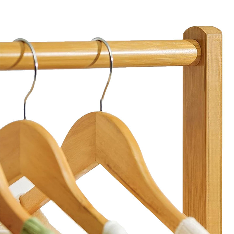 Bamboo Clothing Rack Stand Shoe Clothing Storage Organizer Shelves with 6 Hooks for Entryway Bedroom