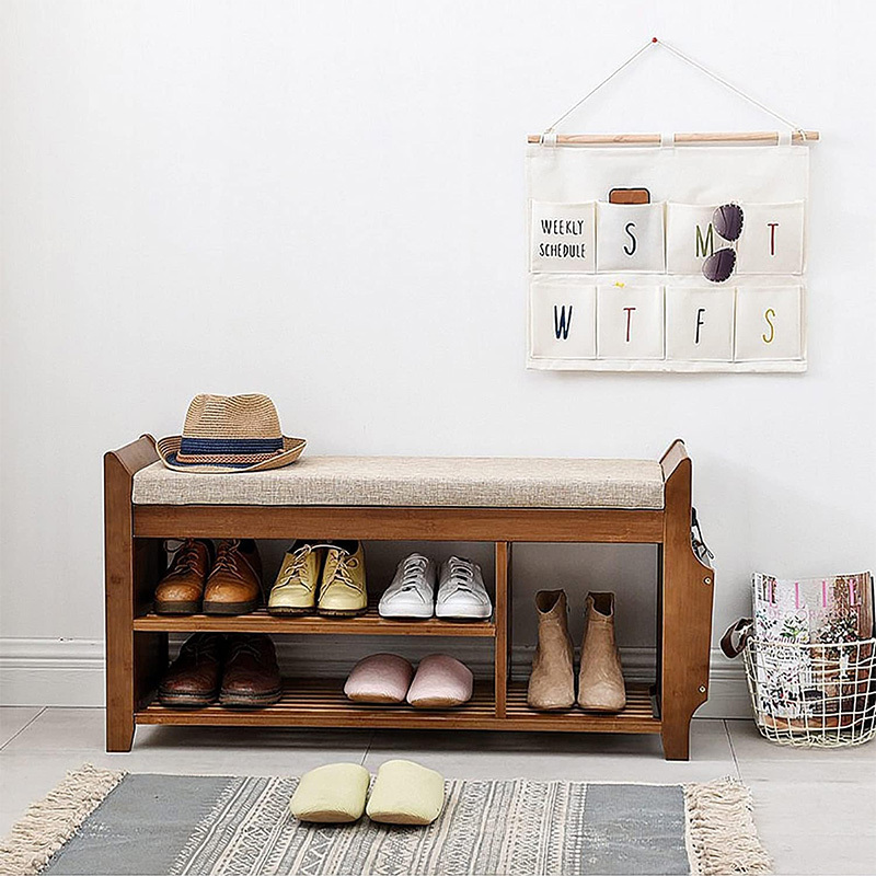 Shoe Bench 2 Tier, Shoe Rack with Hidden Drawer and Side Holder, Shoe Storage Bench Organizer for Entryway Hallway Living Room