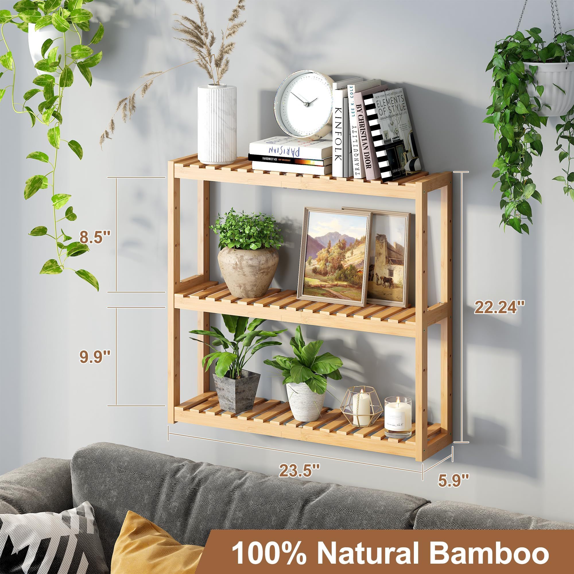 Adjustable 3-Tier Storage Shelf Wall Mounted Storage Rack Bathroom Shelf Bamboo Organizer Rack The Toilet Utility Shelves Living