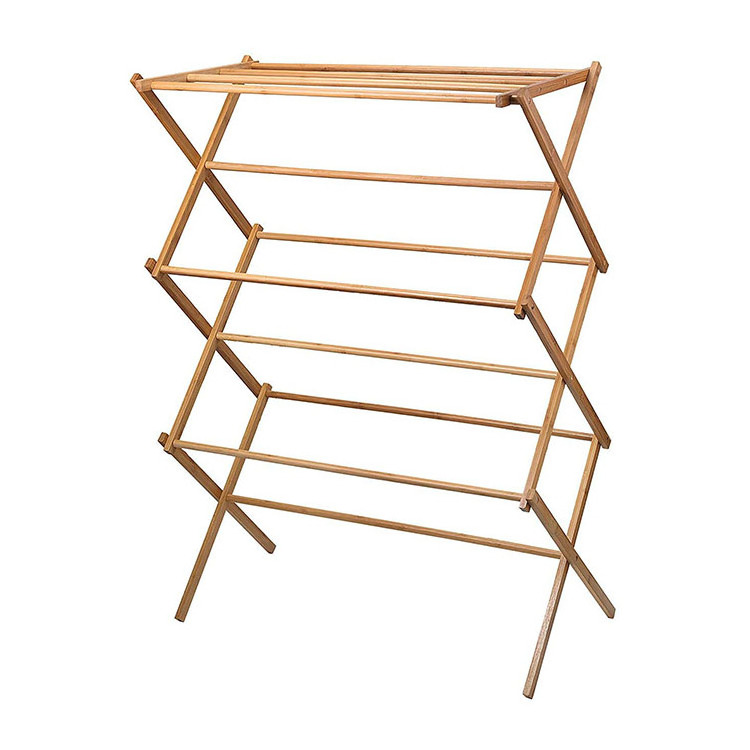 Wholesale Indoor Outdoor Bamboo Wooden Folding Clothes Hanger Dryer Stand Laundry Drying Rack