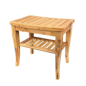 Multifunctional Bamboo Shower Chair Shower Bench Seat Stool Folding Wood Stool for Shaving and Shower Foot Rest