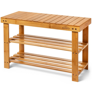 Bamboo 3 Tier Shoe Rack Small Bench, Outdoor Shoe Rack Weatherproof - Shoe Rack with Bench, Bathroom Bench