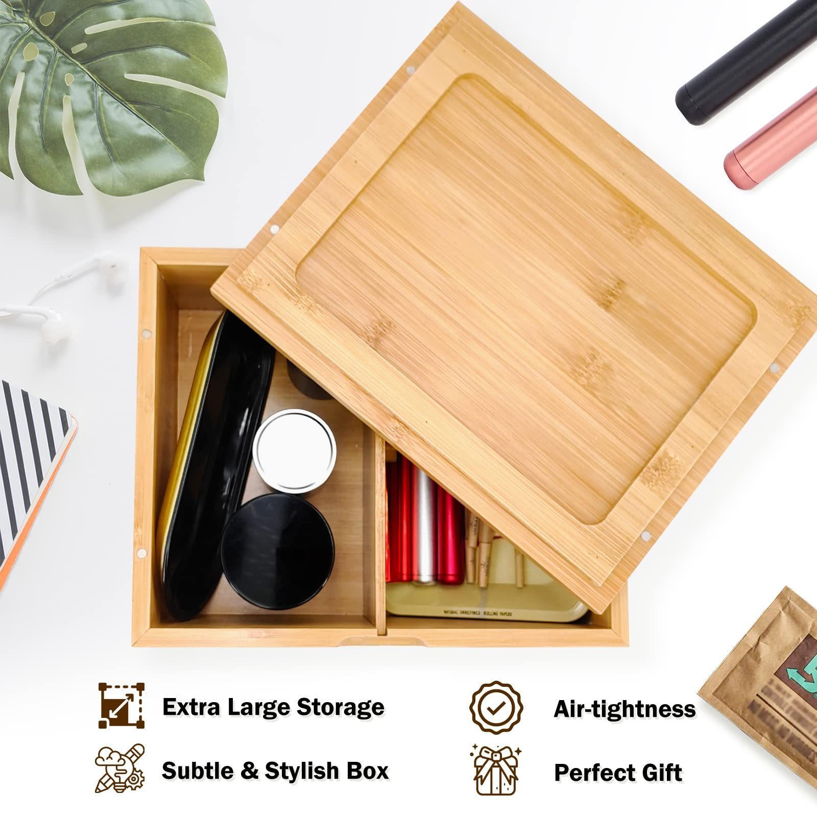 Large Natural Bamboo Decorative Storage Box Wooden Keepsake Box Magnetic Lid for Home Storage