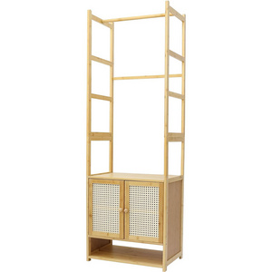 Bamboo Clothes Hanging Stand: Tall Bathroom Storage Cabinet Bamboo Storage Tall Slim Cabinet with Shutter Garment Rack