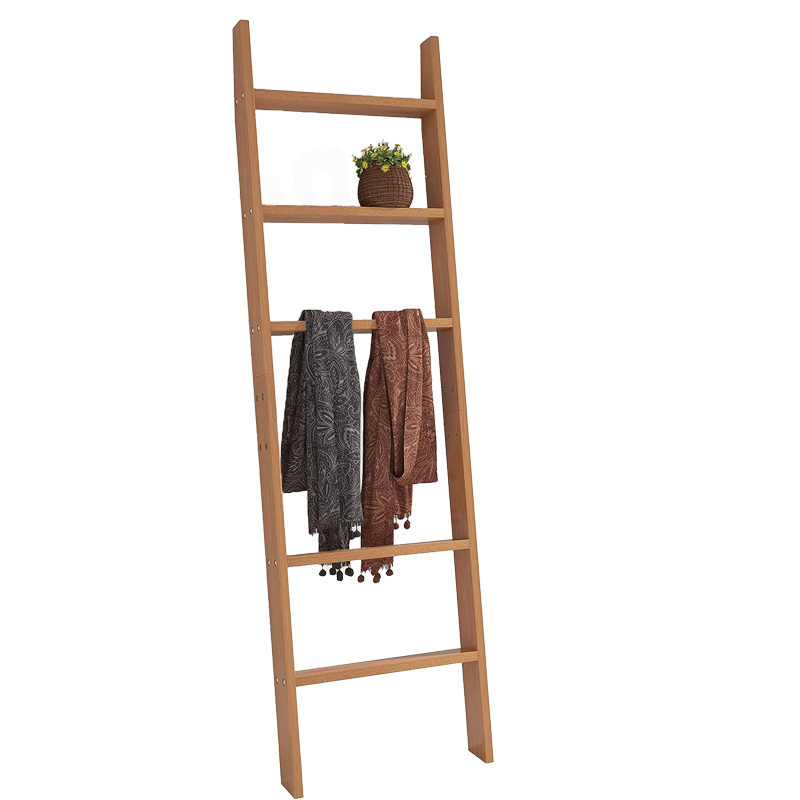 Rustic Blanket Ladder 63 Inch, Adjustable Bamboo Blankets Holder Rack for Farmhouse Home Decor, 5-Tier Wall Leaning Ladders