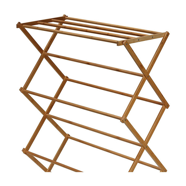 Wholesale Indoor Outdoor Bamboo Wooden Folding Clothes Hanger Dryer Stand Laundry Drying Rack