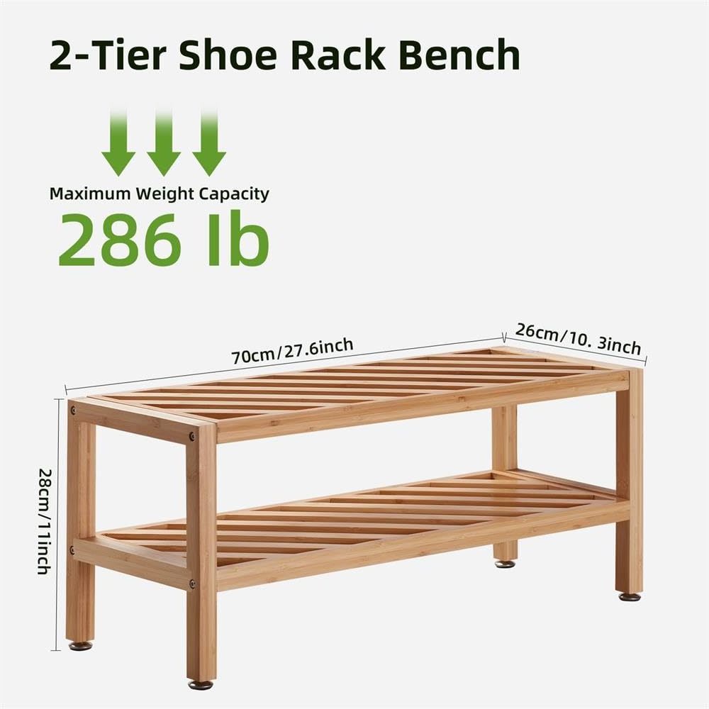 2-Tier Bamboo Shoe Rack, Stackable Shoe Storage Organizer Free Standing Shoe Shelf for Entryway and Closet Hallway, Bamboo Rack