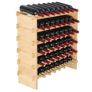 Bottle Stackable Modular Wine Rack, 6-Tier Solid Bamboo Wood Storage Racks, Floor Freestanding Wines Holder Display Shelf