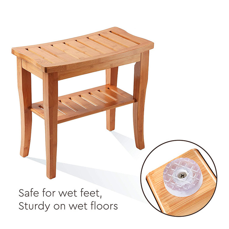 Multifunctional Bamboo Shower Chair Shower Bench Seat Stool Folding Wood Stool for Shaving and Shower Foot Rest