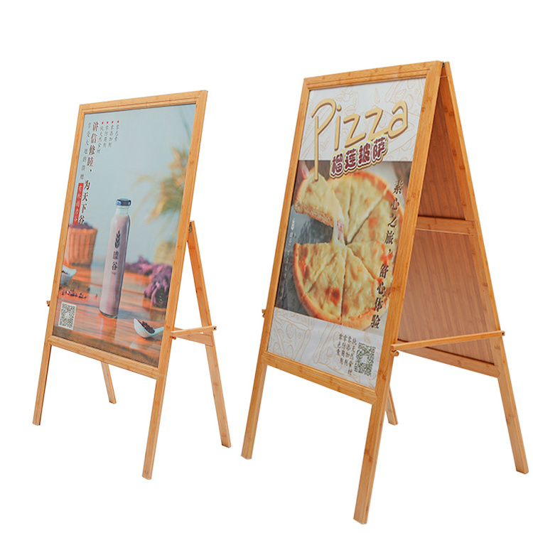 Foldable Outdoor Welcome Double Sided Bamboo A-Frame Sign Display Snap Frame Poster Stand for Advertising