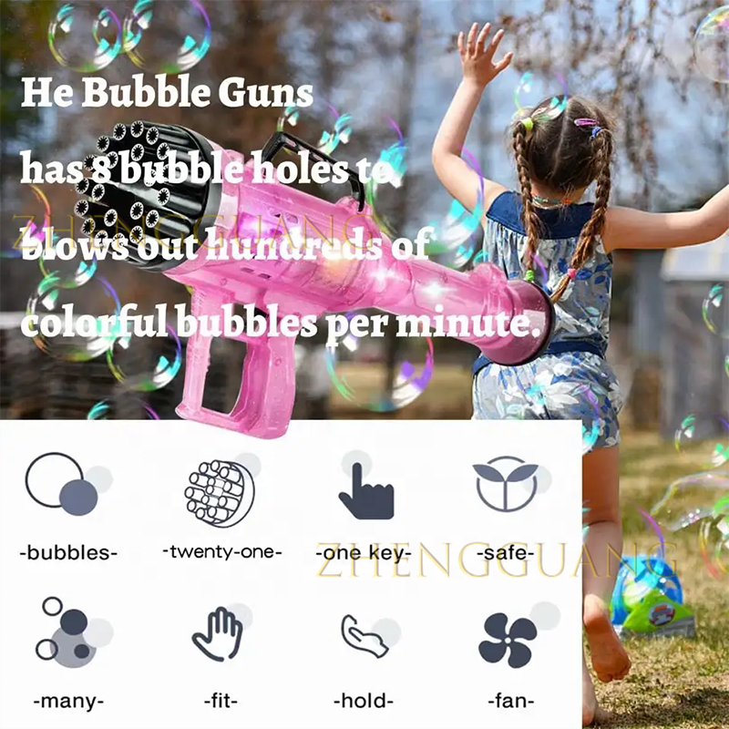 Zhengguang Summer Toys 21 Hole Gatling Bubble Machine Gun Toys Colorful Light Outdoor Electric Toys Soap Bubble Gun For Kids