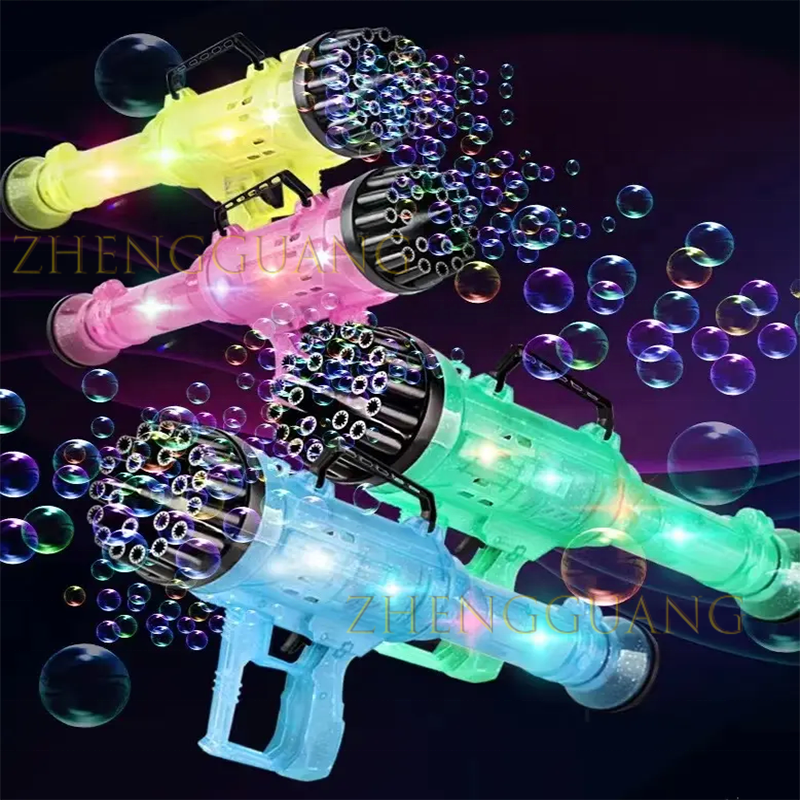 Zhengguang Summer Toys 21 Hole Gatling Bubble Machine Gun Toys Colorful Light Outdoor Electric Toys Soap Bubble Gun For Kids