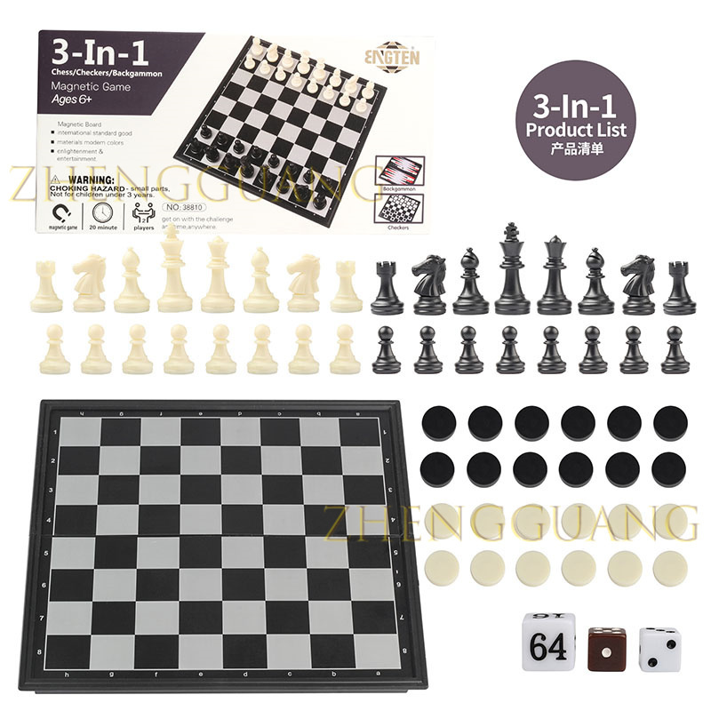 Zhengguang Toys Magnetic Travel Chess and Backgammon Game Set Eco-Friendly Plastic Board for Children Adults for Tournaments