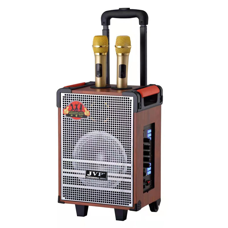 NDR High Quality Mobile WOOD  Speaker outdoor 8 Inch Trolley Outdoor Party Portable BT Speaker With Led Display