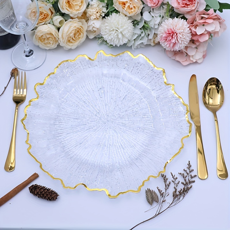 13 inch rose gold PS plastic rattan charger plate wholesale wedding party reusable charger plate cheap elegant