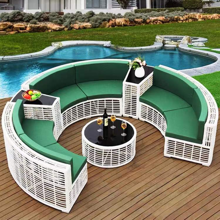 Home Rattan Half Moon Outdoor Sofa Garden Furniture Set Semi Circle Rattan Sofa Wicker Outdoor Furniture Garden Sets