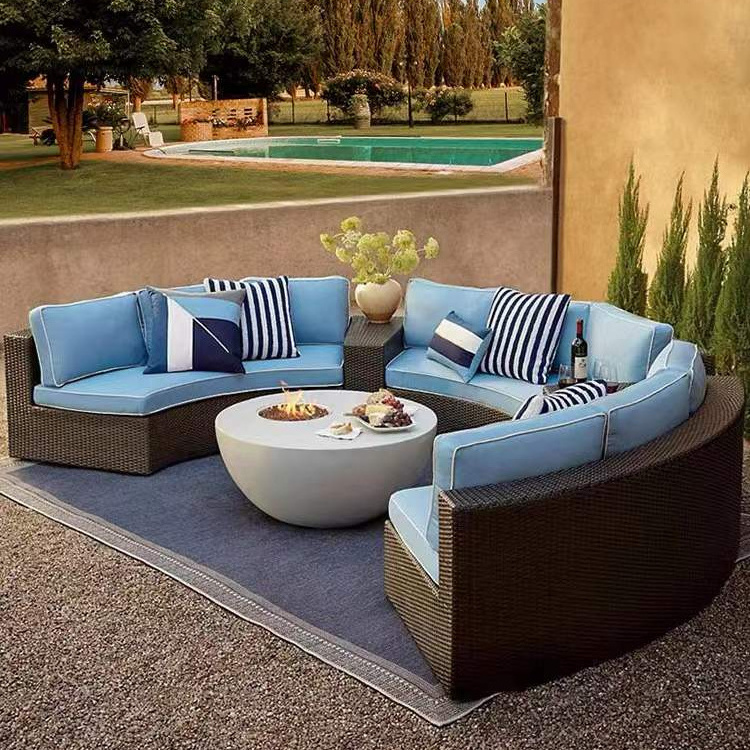 Home Rattan Half Moon Outdoor Sofa Garden Furniture Set Semi Circle Rattan Sofa Wicker Outdoor Furniture Garden Sets