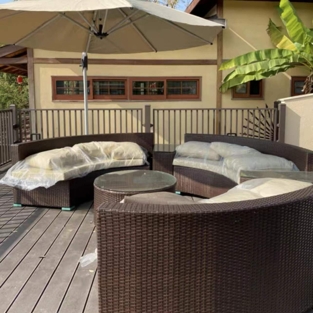 Home Rattan Half Moon Outdoor Sofa Garden Furniture Set Semi Circle Rattan Sofa Wicker Outdoor Furniture Garden Sets