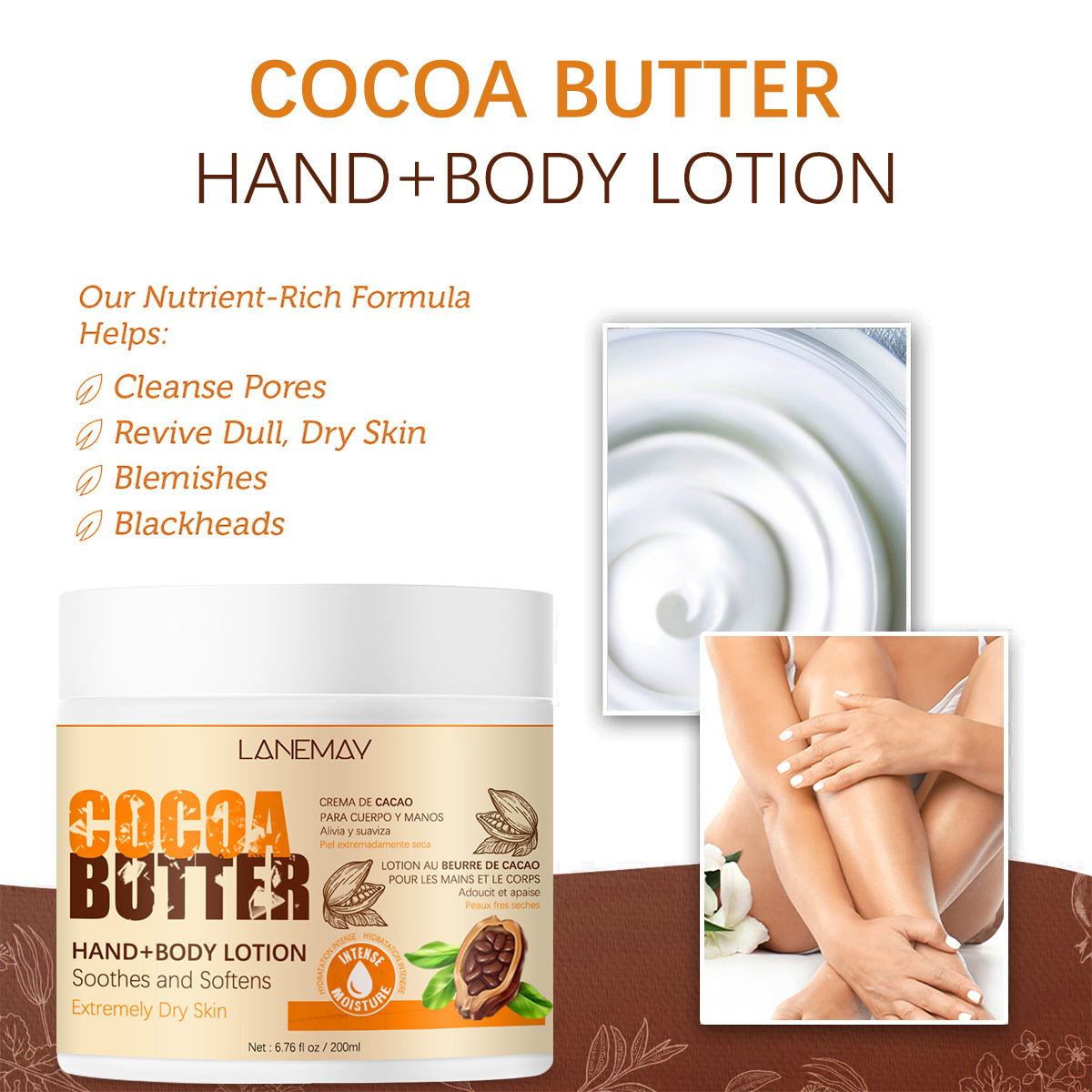 Korean Private Label Cocoa Butter hand Body Lotion Cream Moisturizing Whitening Soothing Brightening Milk Body Lotion For Women