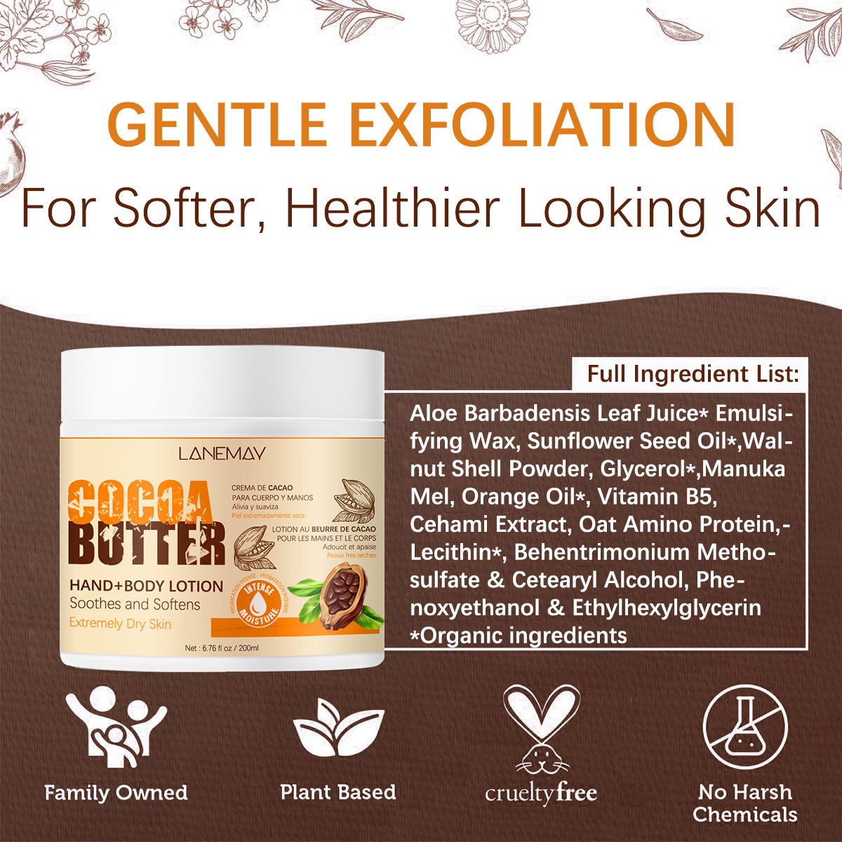 Korean Private Label Cocoa Butter hand Body Lotion Cream Moisturizing Whitening Soothing Brightening Milk Body Lotion For Women