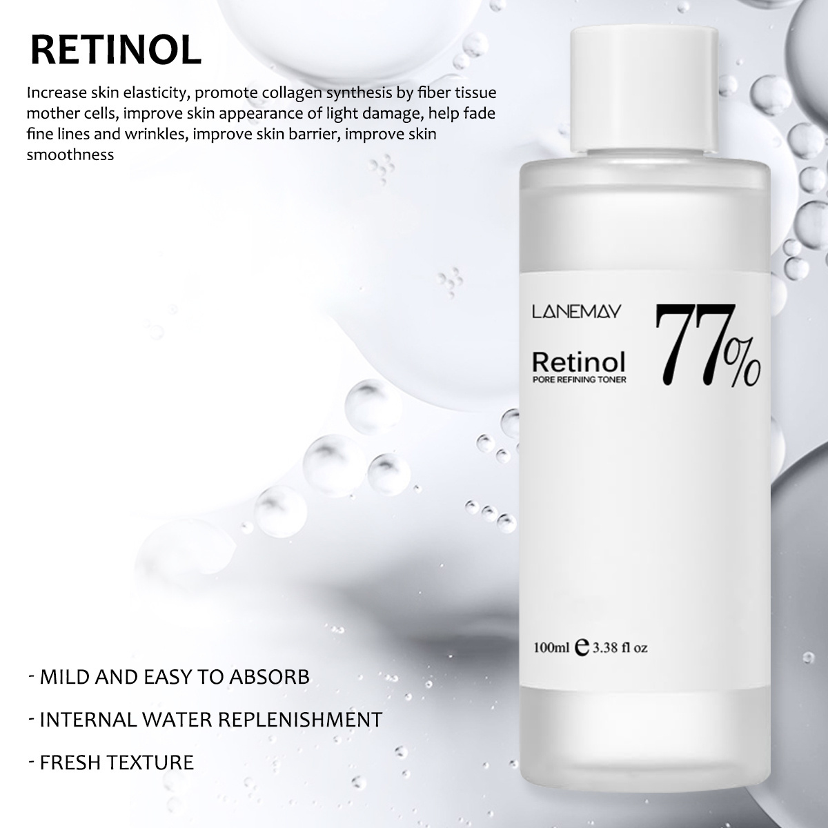 OEM 100ml Anti-aging Retinol Essence Toner Remove Wrinkles Hydrating Retinol Facial Toner repair glowing skin serum with retinol