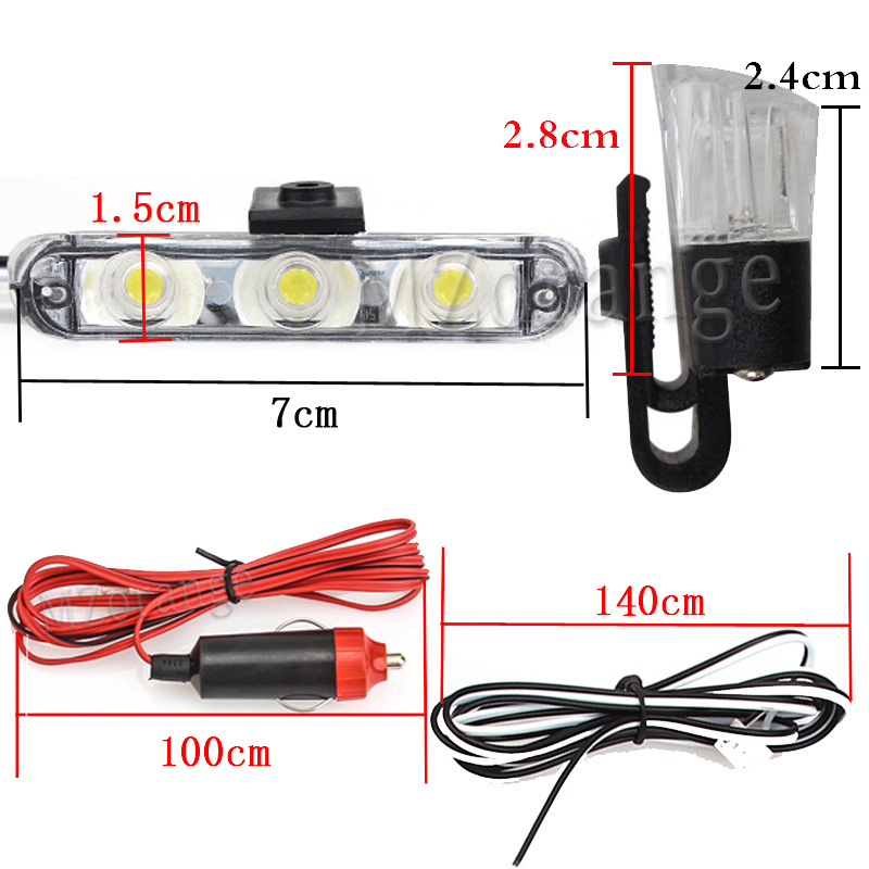 4*3 LED Strobe Lights For Car  Grill Warning Lamp 12V Car Motorcycle Flasher  Flashlight