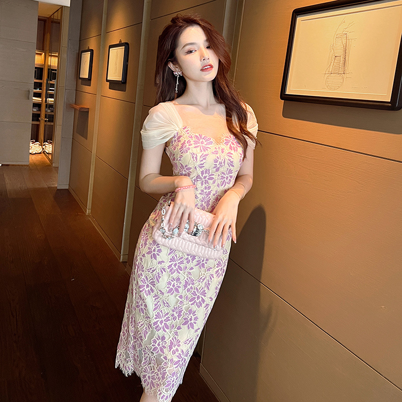 ZYHT 10071 Stylish  Bodycon Wedding Guest Dress Women lace crochet dress Dresses