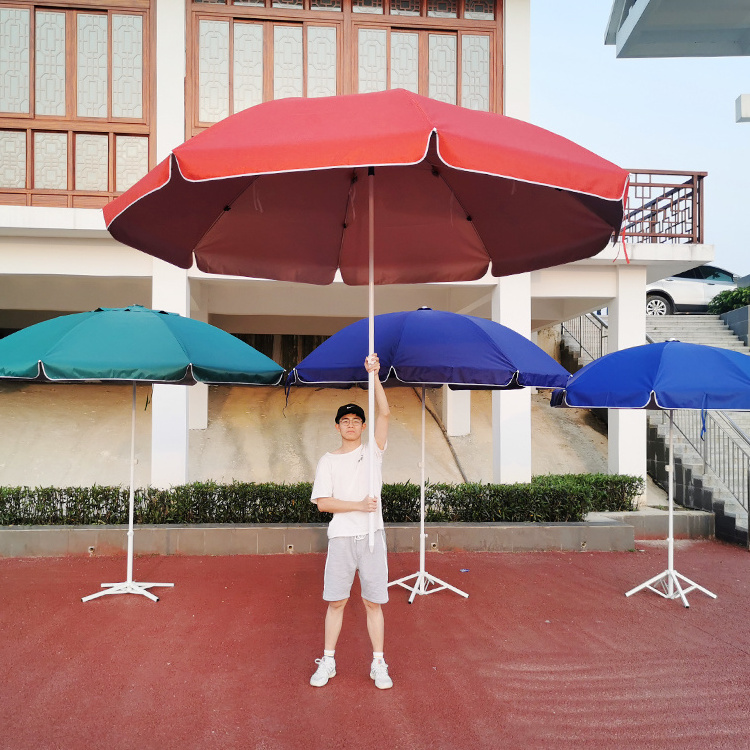 Customized logo Steel wind cafe parasols blue red set 8ft big 2m 3m xl uv sun Protection parasol beach event umbrella