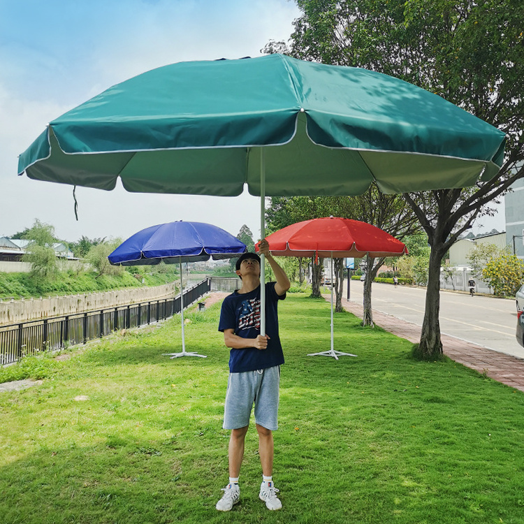 Customized logo Steel wind cafe parasols blue red set 8ft big 2m 3m xl uv sun Protection parasol beach event umbrella