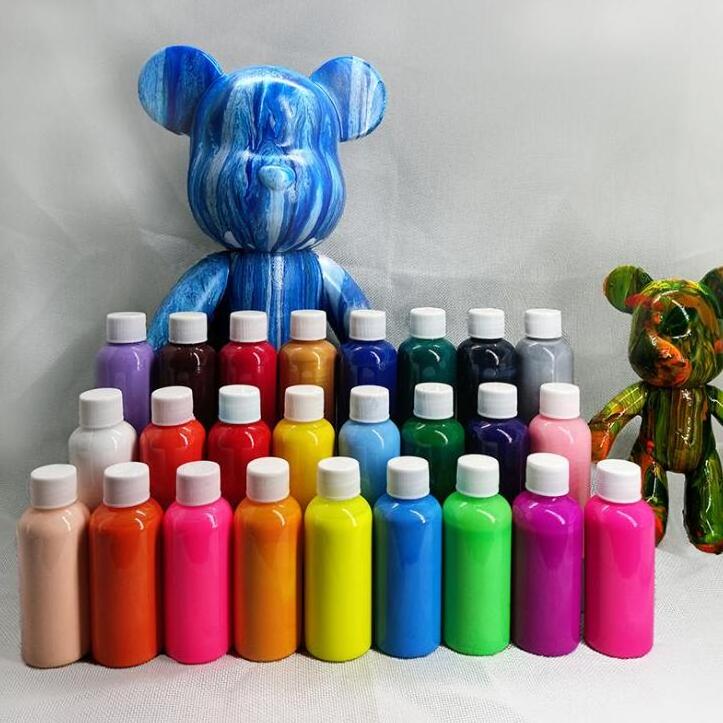 60ML Fluid Paint Kids DIY Liquid Pigment  Dye Fashion Violent Bear Acrylic Paint in 27 Different colors