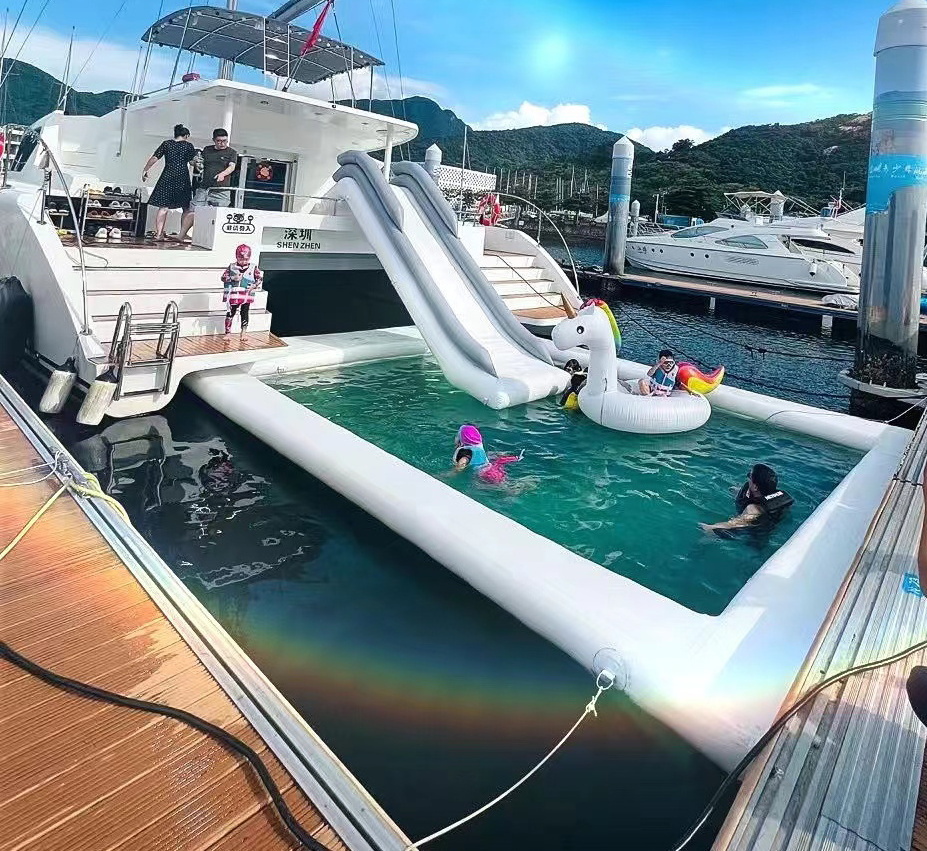 Zhengku Inflatable Water Platform Swimming Pool large Sea Floating Pool with Netting for Yacht