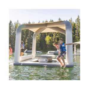 Customized Lake Floating Platform With Table, Inflatable Floating Island Water Lounge