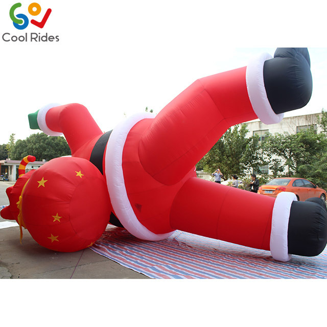 Outdoor Inflatable Skiing Christmas Santa Inflatable Santa Claus With Giftbag Decorations