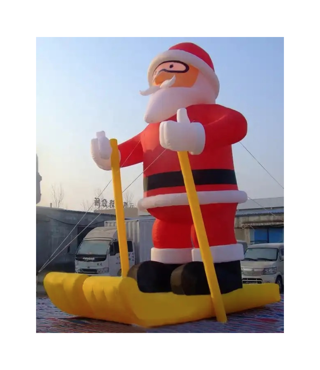 Outdoor Inflatable Skiing Christmas Santa Inflatable Santa Claus With Giftbag Decorations