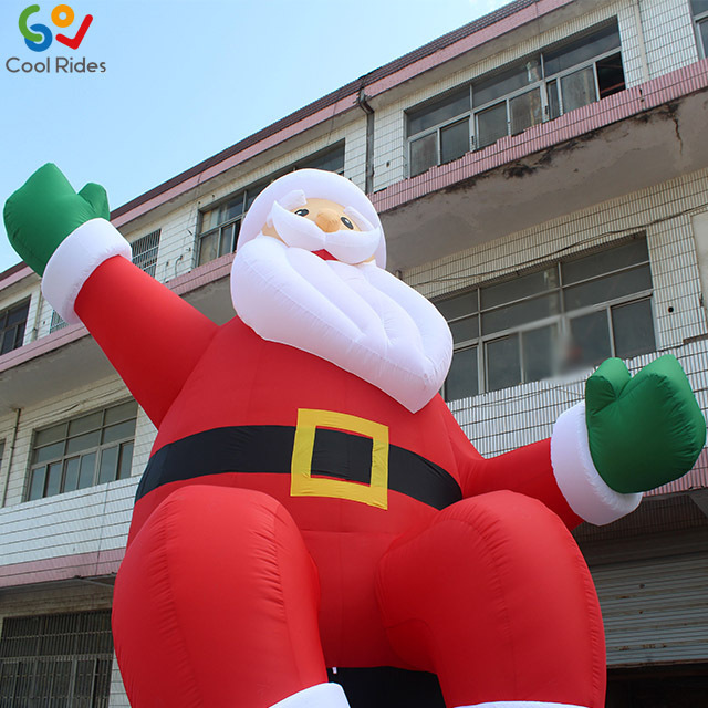 Outdoor Inflatable Skiing Christmas Santa Inflatable Santa Claus With Giftbag Decorations