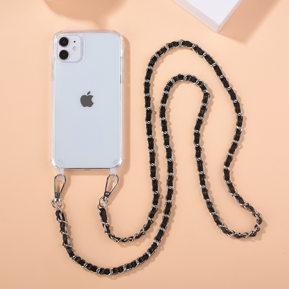 Hard Acrylic Cell Phone Covers For Iphone 13 pro max X 14 12 pro Necklace Crossbody Phone Case With Stainless Steel Chain