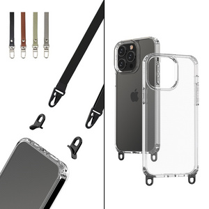 Custom Clear Transparent Bulk Cell Phone Case With Lanyard Accessory Anti-shock Mobile Phone Case For Samsung For iPhone 15 Pro