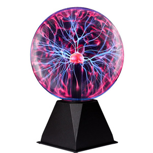 New  8-inch Magic Glass Plasma Ball Sphere Lightning Lamp Light Party Night Atmosphere Lamp Black Base