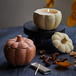 New design modern decoration pumpkin shape candle vessels custom cement scented candle jars with lid