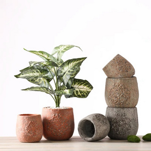 Rustic style home tabletop decoration concrete succulent planter pots embossed cement flower pot molds