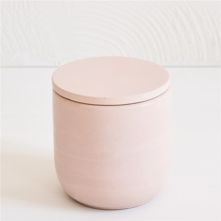 Custom home decoration cylinder matte luxury candle vessel jar gift item handmade ceramic candle jars with lid