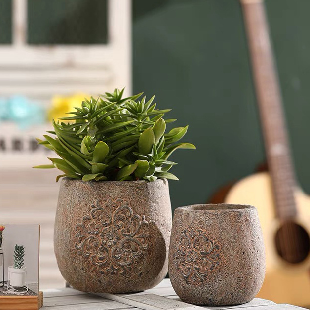 Rustic style home tabletop decoration concrete succulent planter pots embossed cement flower pot molds