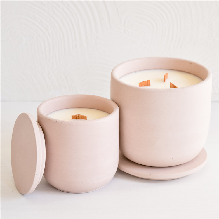 Custom home decoration cylinder matte luxury candle vessel jar gift item handmade ceramic candle jars with lid