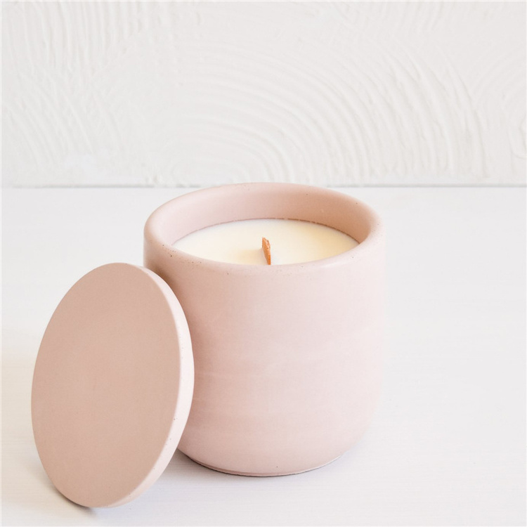 Custom home decoration cylinder matte luxury candle vessel jar gift item handmade ceramic candle jars with lid