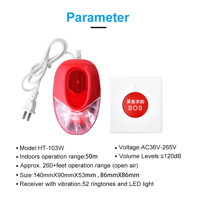 Remote Control Alarm Equipment Emergency Alarm Sos Suitable for Personal Safety Hotels Hospital Schools One-Click Alarm