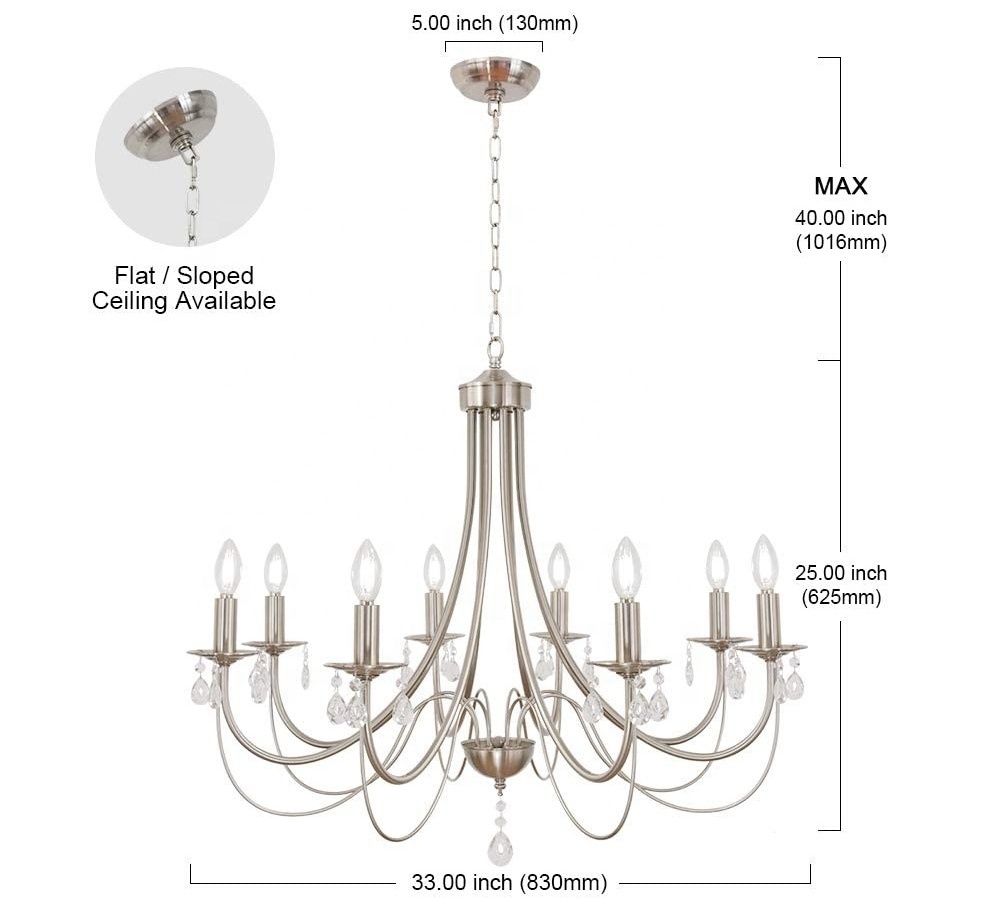 French Country Farmhouse hanging light Corridor Entrance Iron Chandeliers pendant lights 8 Lights Rose Gold Crystal Chandelier