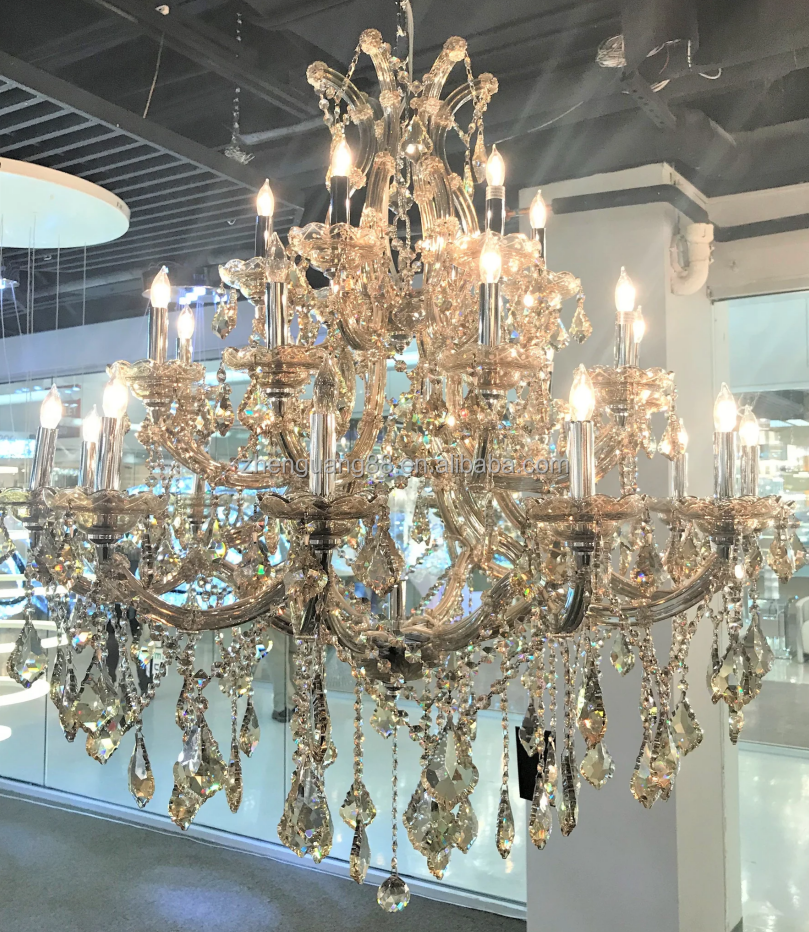 Cognac Maria Theresa 28-Light Chandelier K9 Crystal Luxury Lighting for Hotel Showroom Entry