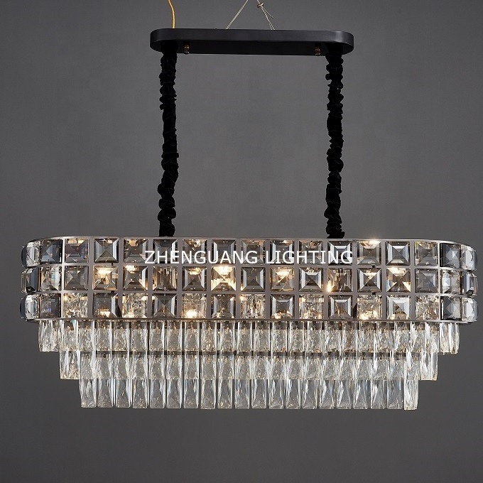 Rectangular luxury chandelier crystal pendant lamp for dining room