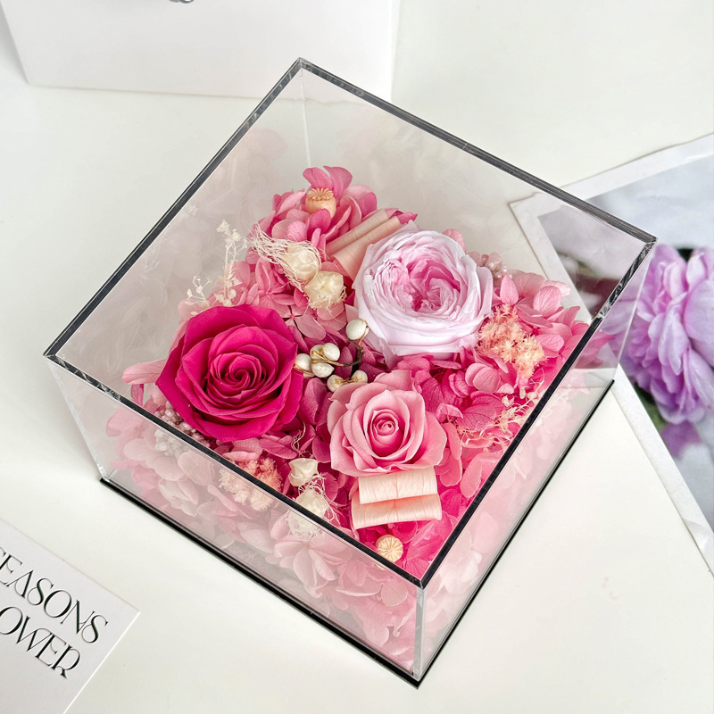 Factory Customized Rosa Eterna Flower Valentines Day Gift Box Forever Real Natural Everlasting Immortal Rose in Acrylic Box