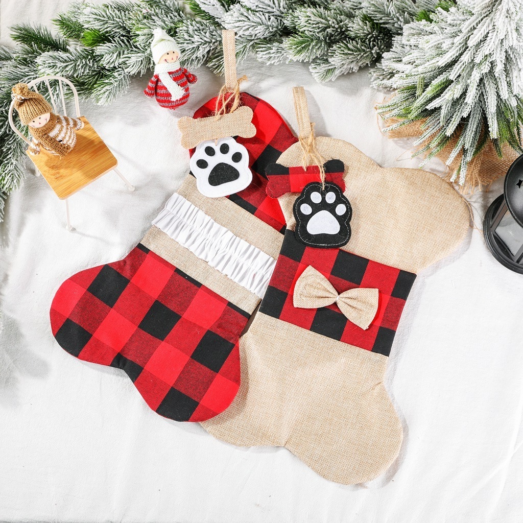 Custom Buffalo Plaid Dog Pet Bone Jute Christmas Stocking for Holiday Decorations and Holiday Cheer!